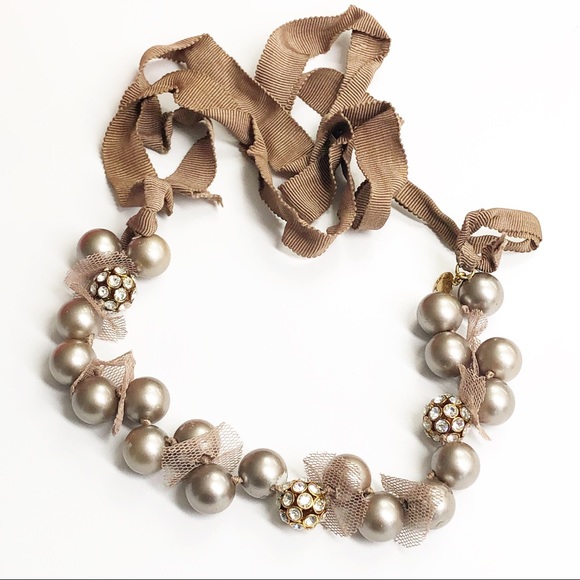 J. Crew Jewelry - J. Crew Pearl Rhinestone & Ribbon Necklace